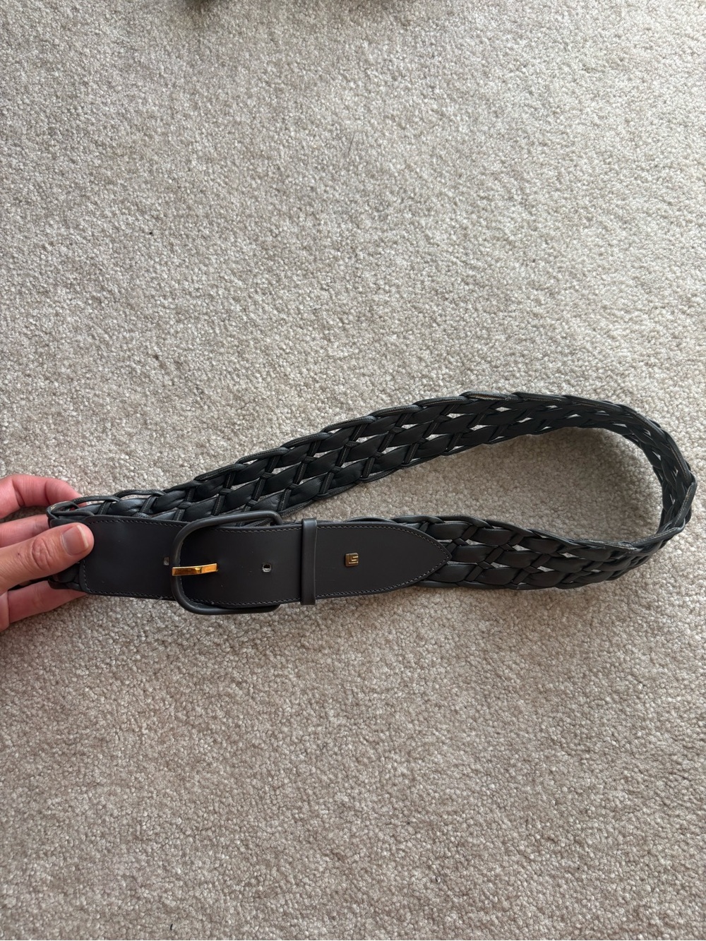 Vintage Guy Laroche Paris Braided Black Leather Belt